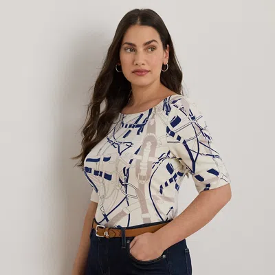 Lauren Woman Ralph Lauren Belting-print Cotton Boatneck Tee In Multi