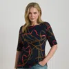 Lauren Woman Ralph Lauren Belting-print Cotton Boatneck Tee In Multi