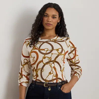 Lauren Woman Ralph Lauren Belting-print Cotton Long-sleeve Tee In Multi