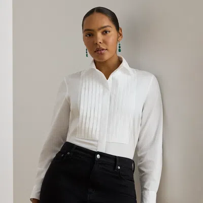 Lauren Woman Ralph Lauren Bib-front Cotton Broadcloth Shirt In White
