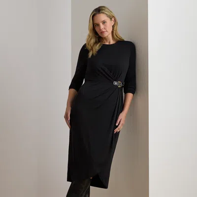Lauren Woman Ralph Lauren Buckle-trim Stretch Jersey Dress In Black