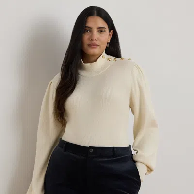 Lauren Woman Button-trim Mockneck Sweater In Mascarpone Cream