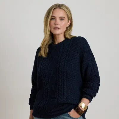 Lauren Woman Ralph Lauren Cable-knit Cotton Crewneck Sweater In Blue