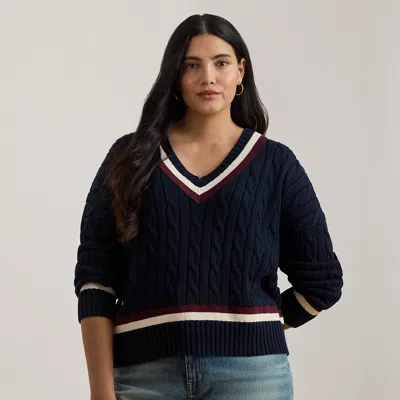 Lauren Woman Ralph Lauren Cable-knit Cotton Cricket Sweater In Blue