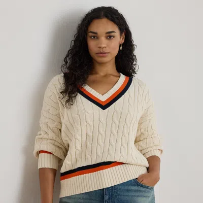 Lauren Woman Ralph Lauren Cable-knit Cotton Cricket Sweater In Neutral