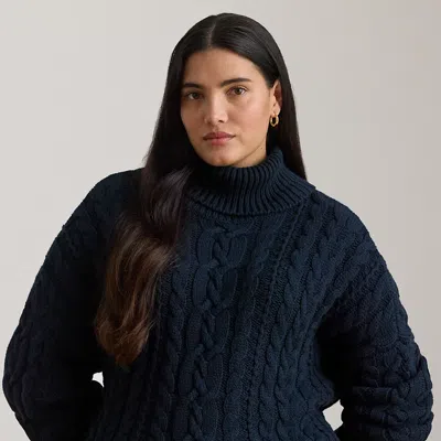 Lauren Woman Ralph Lauren Cable-knit Turtleneck Sweater In Blue