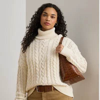 Lauren Woman Ralph Lauren Cable-knit Turtleneck Sweater In Brown
