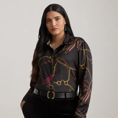Lauren Woman Ralph Lauren Classic Fit Belting-print Satin Shirt In Multi