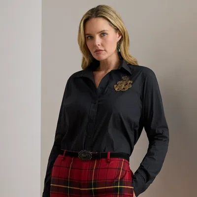 Lauren Woman Ralph Lauren Classic Fit Logo Cotton-blend Shirt In Black
