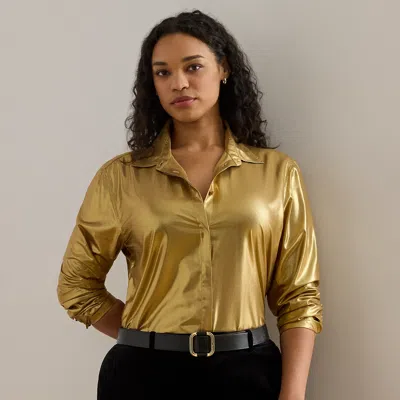 Lauren Woman Ralph Lauren Classic Fit Metallic Chiffon Shirt In Gold