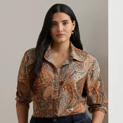 Lauren Woman Ralph Lauren Classic Fit Paisley Crepe Shirt In Brown