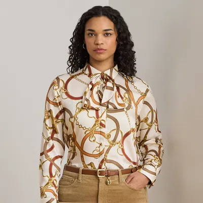 Lauren Woman Ralph Lauren Classic Fit Print Twill Tie-neck Shirt In White