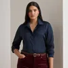 Lauren Woman Ralph Lauren Classic Fit Satin Charmeuse Shirt In Blue