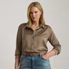 Lauren Woman Ralph Lauren Classic Fit Satin Charmeuse Shirt In Brown