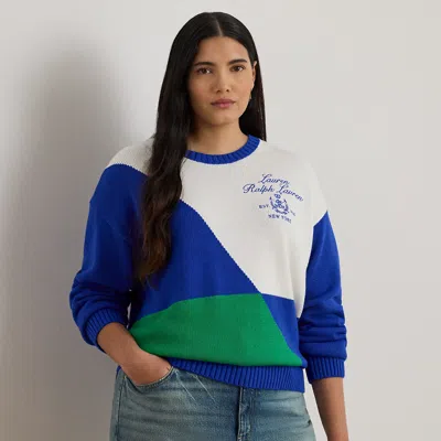 Lauren Woman Ralph Lauren Color-blocked Combed Cotton Sweater
