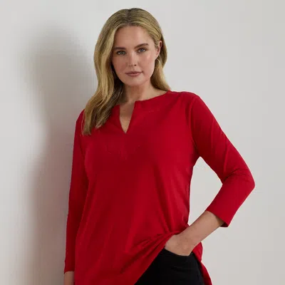 Lauren Woman Ralph Lauren Cotton Jersey Three-quarter-sleeve Tunic In Red