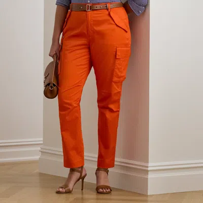 Lauren Woman Ralph Lauren Cotton Sateen Cargo Pant In Orange