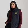 Lauren Woman Ralph Lauren Crest-patch Diamond-quilted Vest In Blue