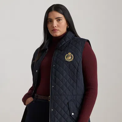 Lauren Woman Ralph Lauren Crest-patch Diamond-quilted Vest In Blue