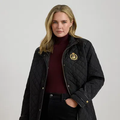 Lauren Woman Ralph Lauren Crest-patch Quilted Funnelneck Jacket In Black