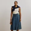 Lauren Woman Ralph Lauren Denim Drawcord Midi Skirt