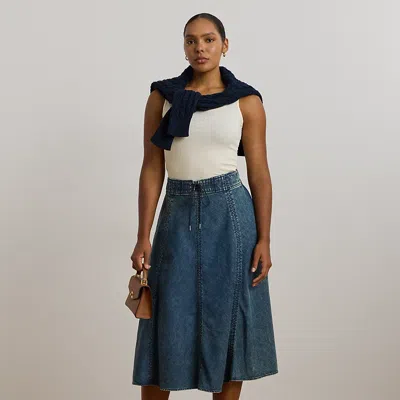 Lauren Woman Ralph Lauren Denim Drawcord Midi Skirt