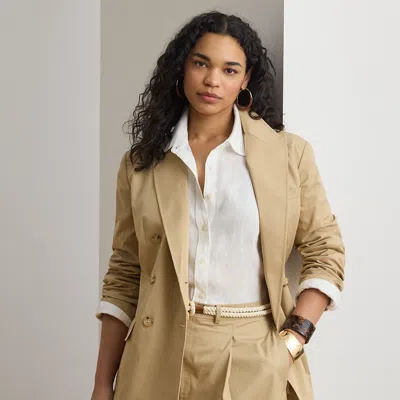Lauren Woman Ralph Lauren Double-breasted Cotton Twill Blazer In Brown