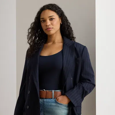 Lauren Woman Ralph Lauren Double-breasted Pinstripe Twill Blazer In Blue