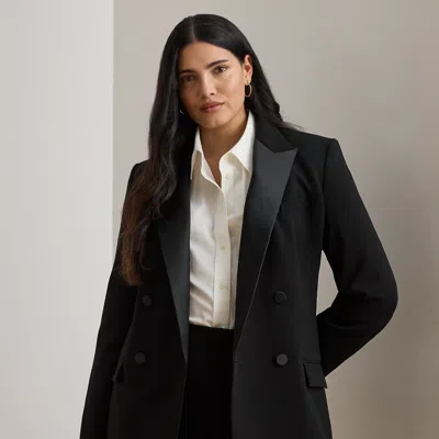 Lauren Woman Ralph Lauren Double-breasted Satin-trim Crepe Blazer In Black