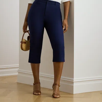 Lauren Woman Ralph Lauren Double-faced Stretch Cotton Capri Pant In Blue