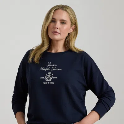 Lauren Woman Ralph Lauren Embroidered-crest Fleece Pullover In Blue