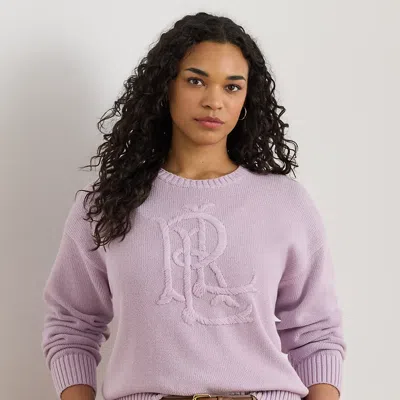 Lauren Woman Ralph Lauren Embroidered-logo Combed Cotton Sweater In Purple