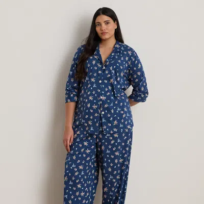 Lauren Woman Ralph Lauren Floral Cotton-blend Jersey Sleep Set In Blue