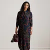 Lauren Woman Ralph Lauren Geo-print Belted Crepe Dress In Black
