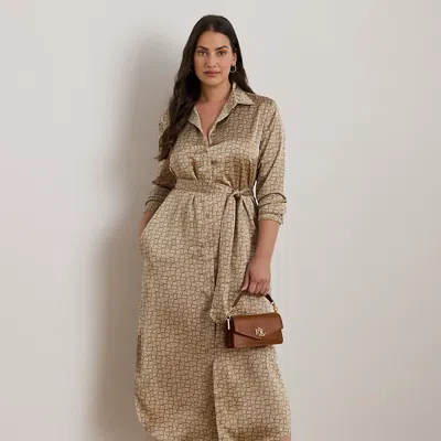 Lauren Woman Ralph Lauren Geo-print Satin Charmeuse Shirtdress In Multi
