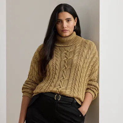 Lauren Woman Ralph Lauren Metallic Cable-knit Turtleneck Sweater