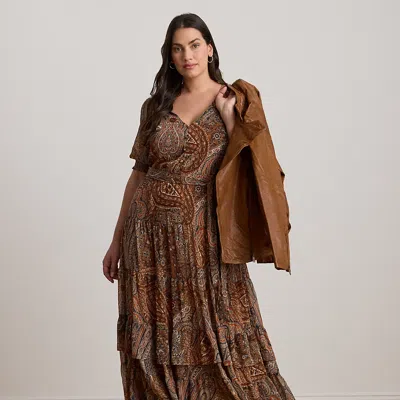 Lauren Woman Ralph Lauren Paisley Belted Crinkle Georgette Dress In Multi