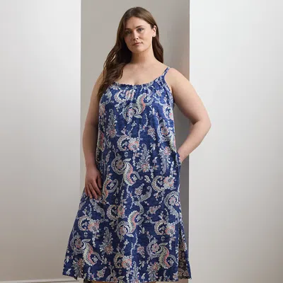 Lauren Woman Ralph Lauren Paisley Double-strap Ballet Nightgown In Blue