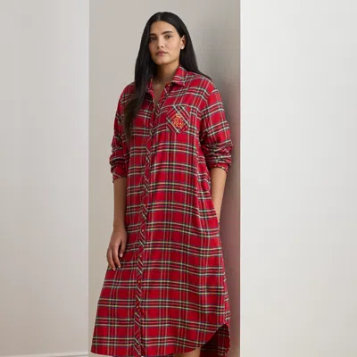 Lauren Woman Ralph Lauren Plaid Brushed Twill Long Sleep Shirt In Multi