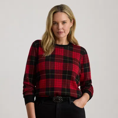 Lauren Woman Ralph Lauren Plaid Cotton-blend Sweater In Red