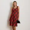 Lauren Woman Ralph Lauren Plaid Satin Sleeveless Cocktail Dress In Multi