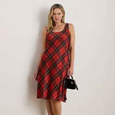 Lauren Woman Ralph Lauren Plaid Satin Sleeveless Cocktail Dress In Multi