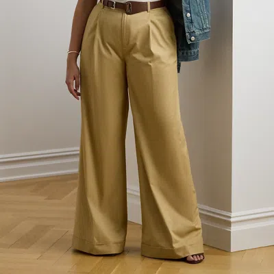Lauren Woman Ralph Lauren Pleated Cotton Twill Wide-leg Pant