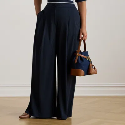 Lauren Woman Ralph Lauren Pleated Stretch Jersey Wide-leg Pant In Blue