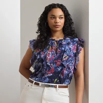 Lauren Woman Ralph Lauren Print Ruffle-trim Georgette Blouse