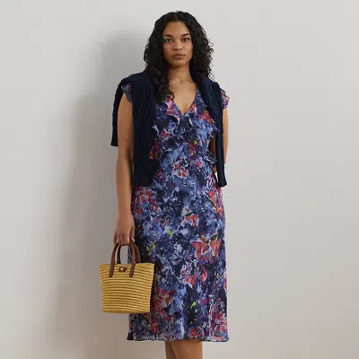 Lauren Woman Ralph Lauren Print Ruffle-trim Georgette Midi Dress