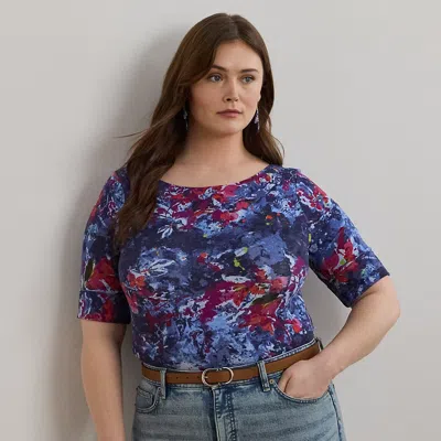 Lauren Woman Ralph Lauren Print Stretch Cotton Boatneck Tee