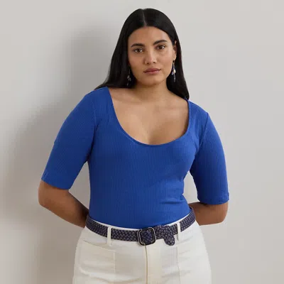 Lauren Woman Ralph Lauren Rib-knit Cotton-blend Elbow-sleeve Tee