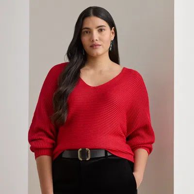 Lauren Woman Ralph Lauren Rib-knit Dolman-sleeve Sweater In Red