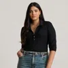 Lauren Woman Ralph Lauren Rib-knit Three-quarter-sleeve Polo Shirt